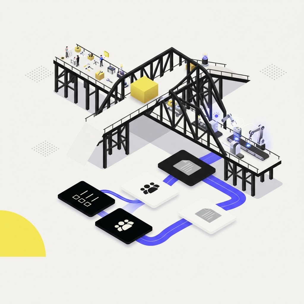 Isometric illustration of workflow transition