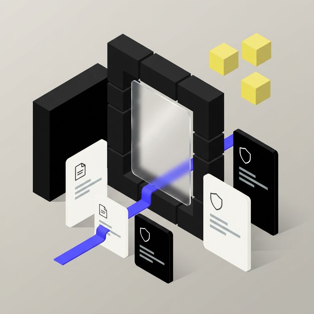 A geometric portal structure representing the evaluation threshold for due diligence tools