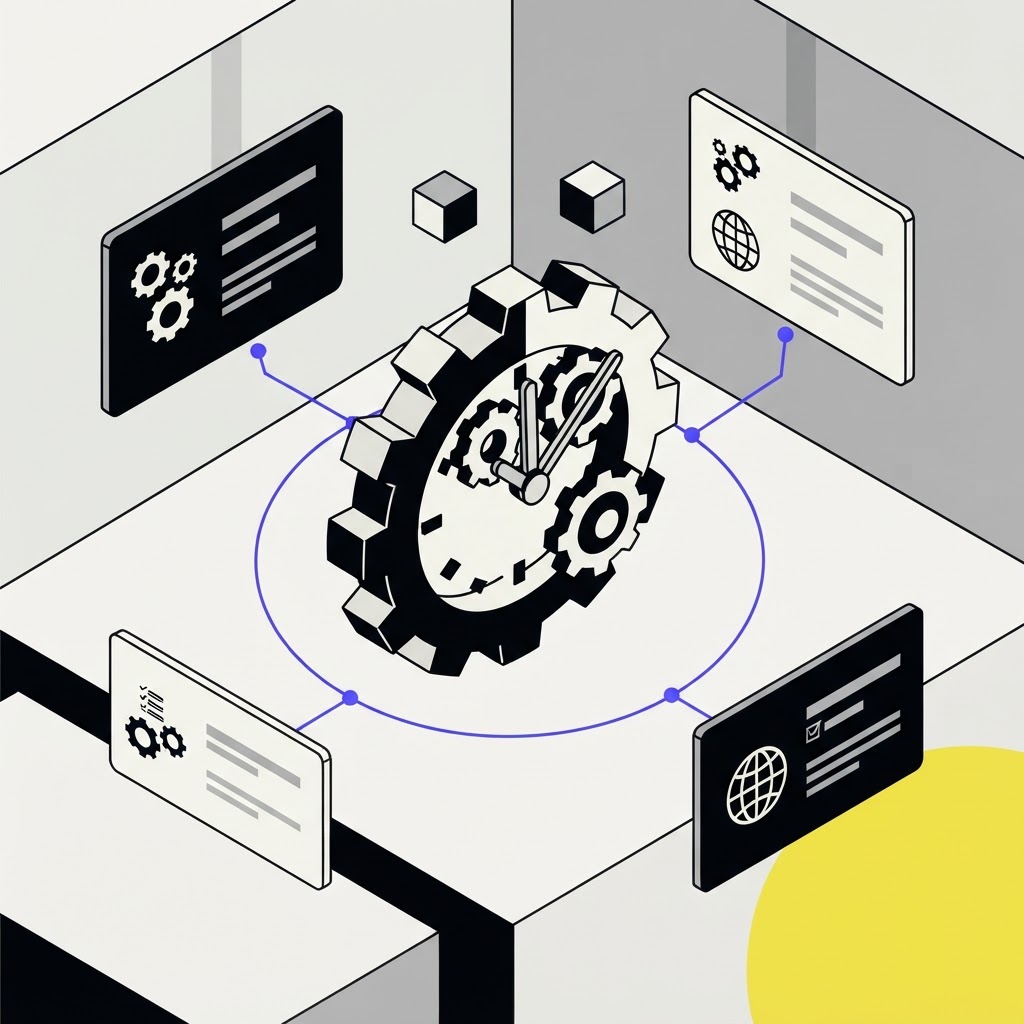 A clock-like gear mechanism symbolizing continuous compliance monitoring