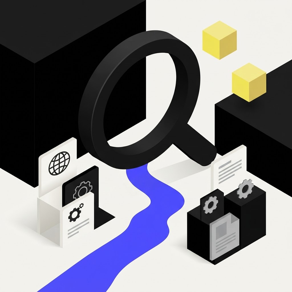 Isometric illustration of a magnifying glass over screening documentation