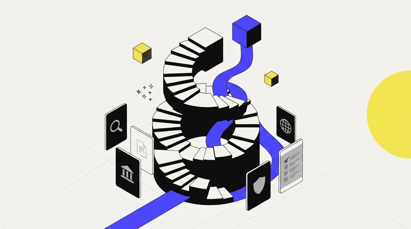 A geometric spiral structure representing a vendor selection framework