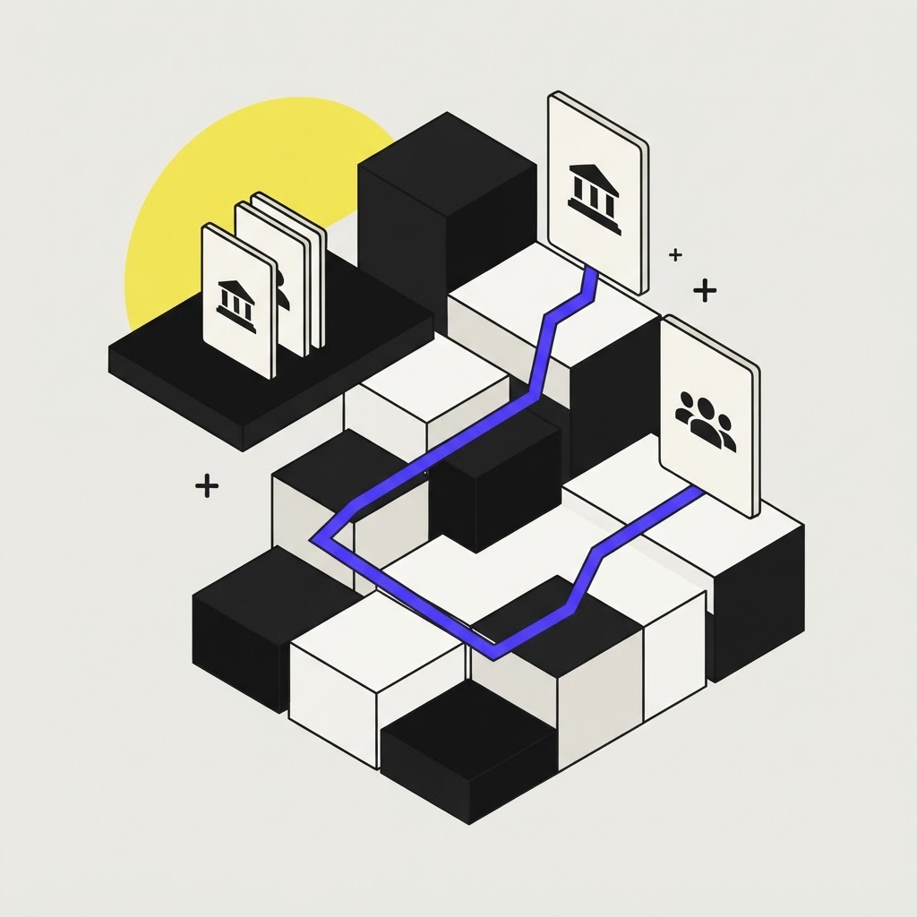 Geometric staircase structure representing layered beneficial ownership hierarchies