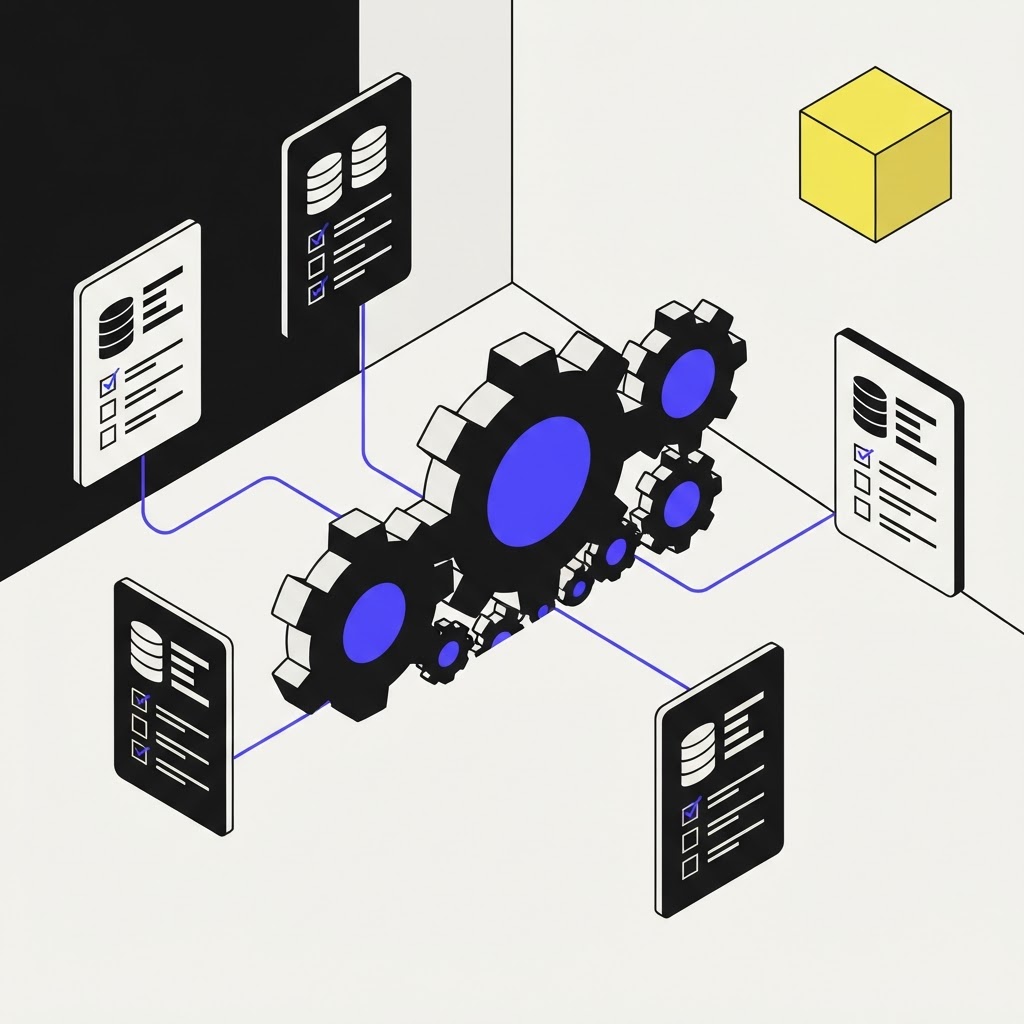 Interlocking gear structures representing continuous AI compliance monitoring
