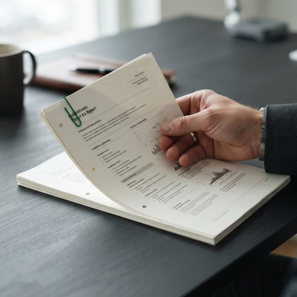A professional holding a detailed and audited compliance report