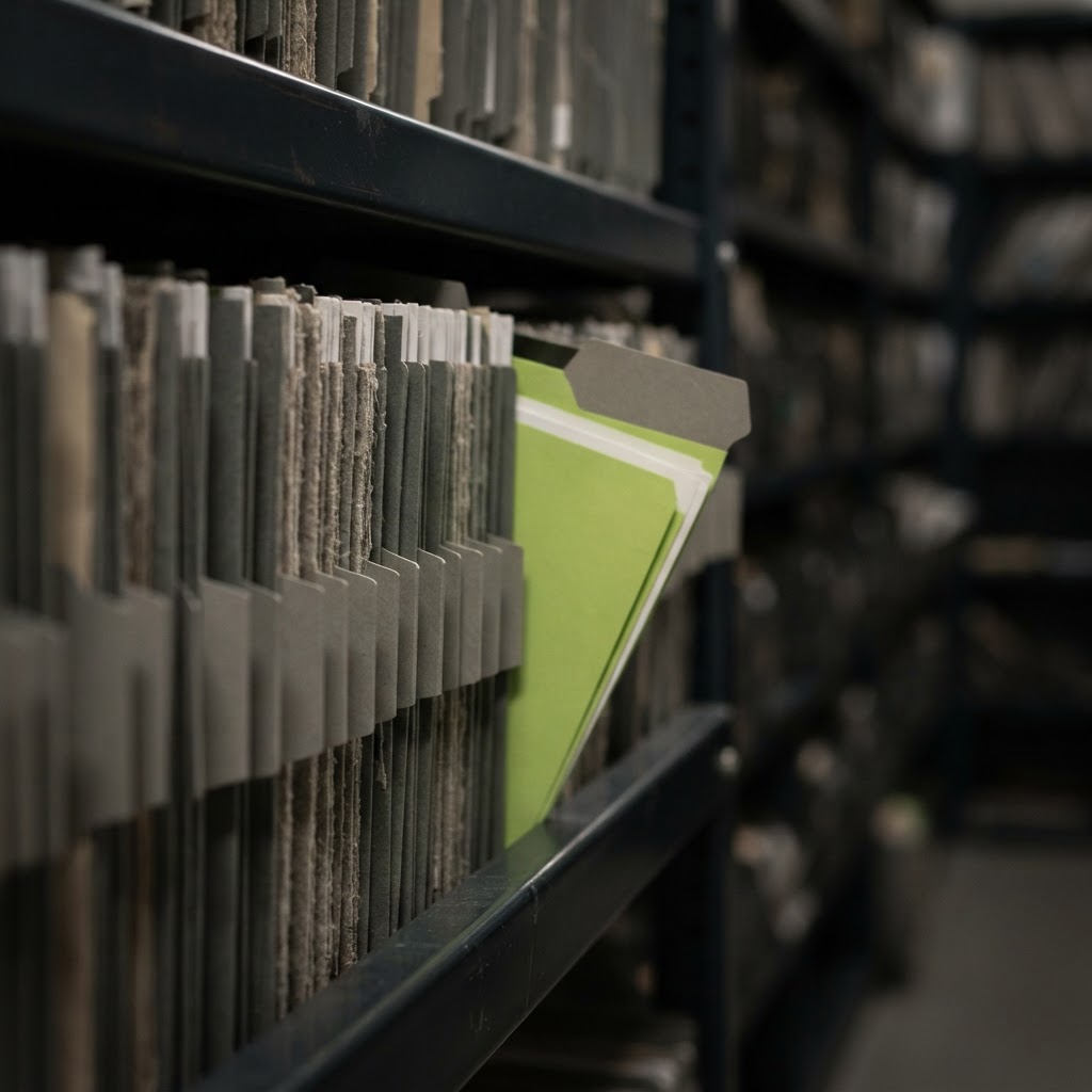 Organized archival folders with precise status markers