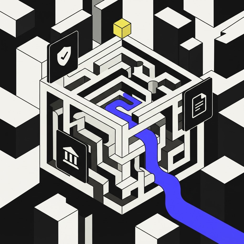Labyrinthine structure for evaluating compliance AI agent trust