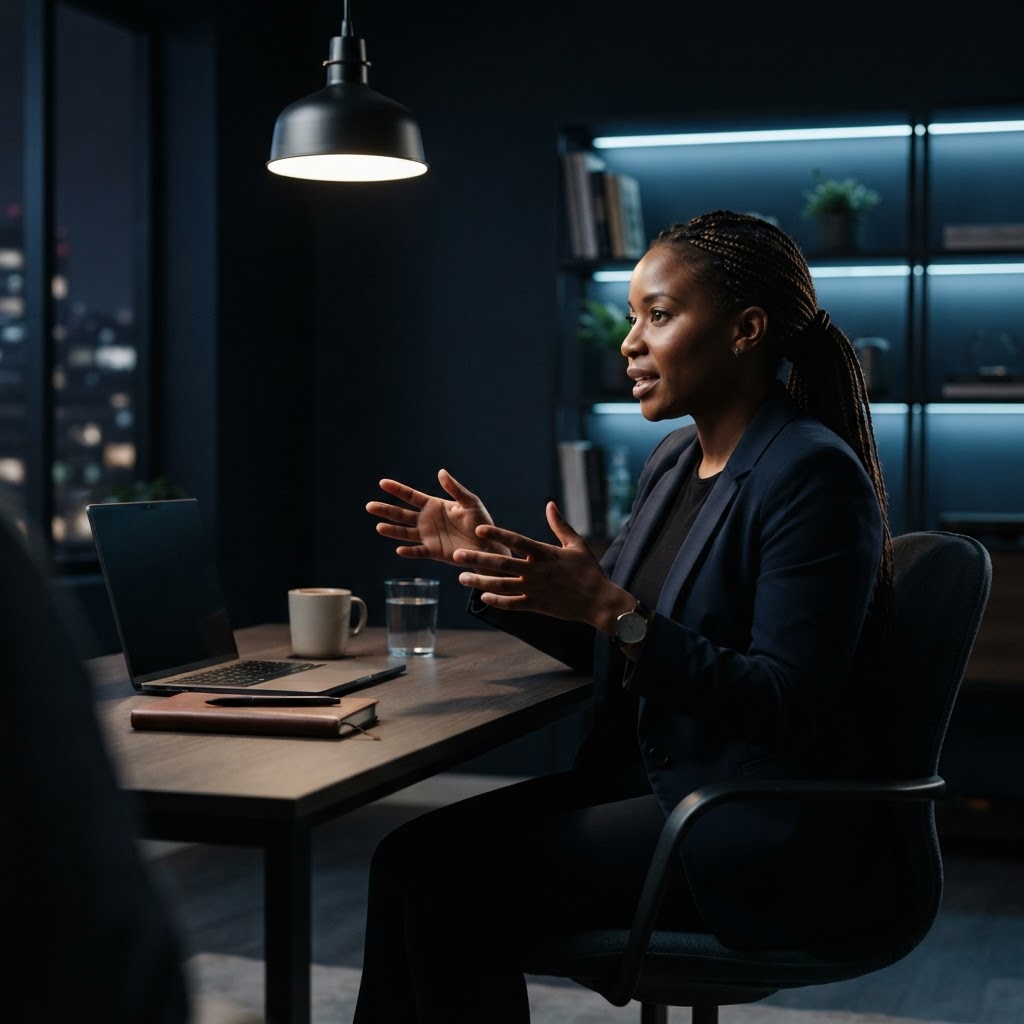 Founder in a focused conversation with a business coach