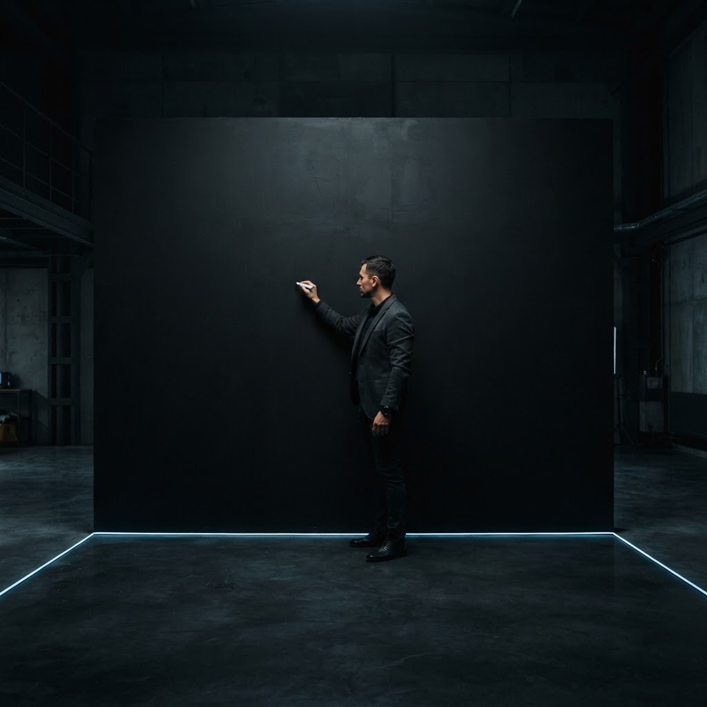 Founder standing before a dark wall ready to strategize