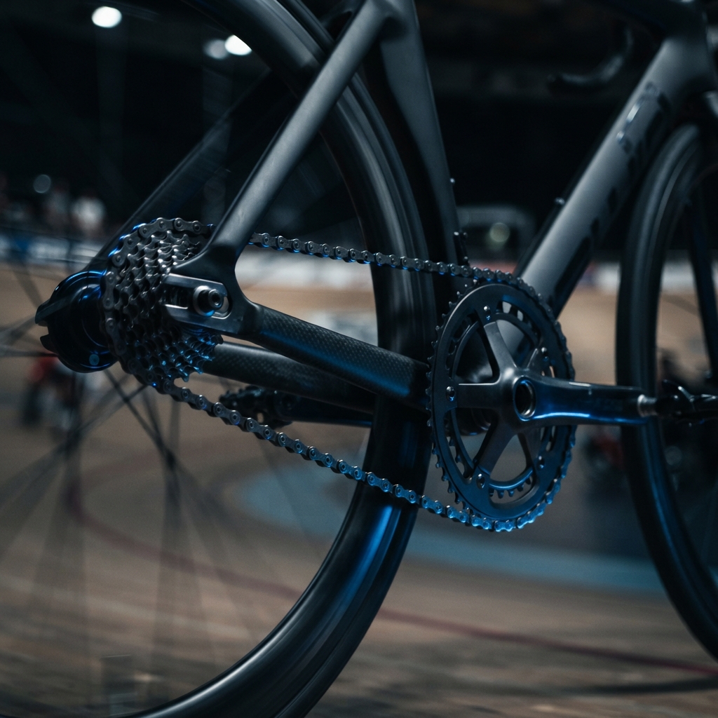 Close up of a sleek bicycle chain in motion