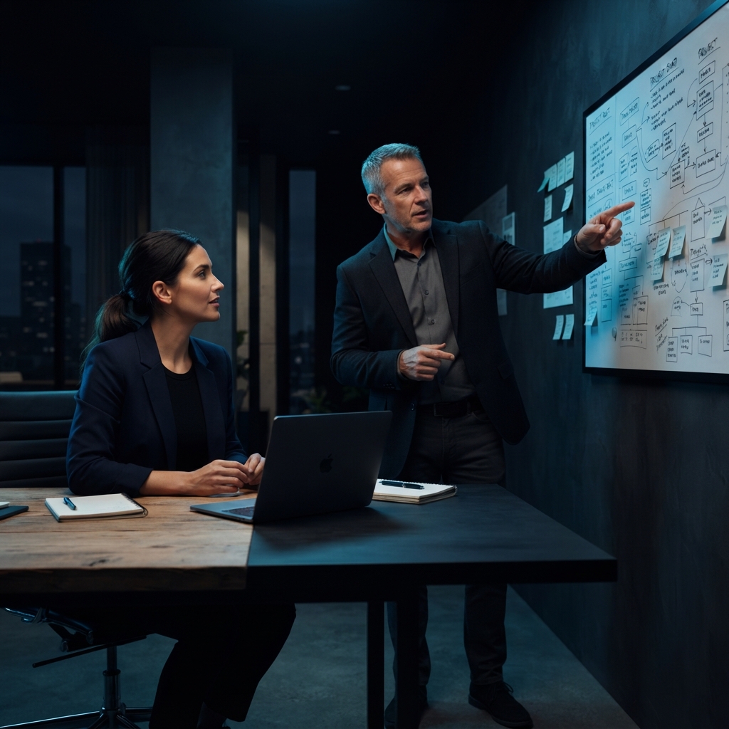 Startup founder collaborating with an operations partner