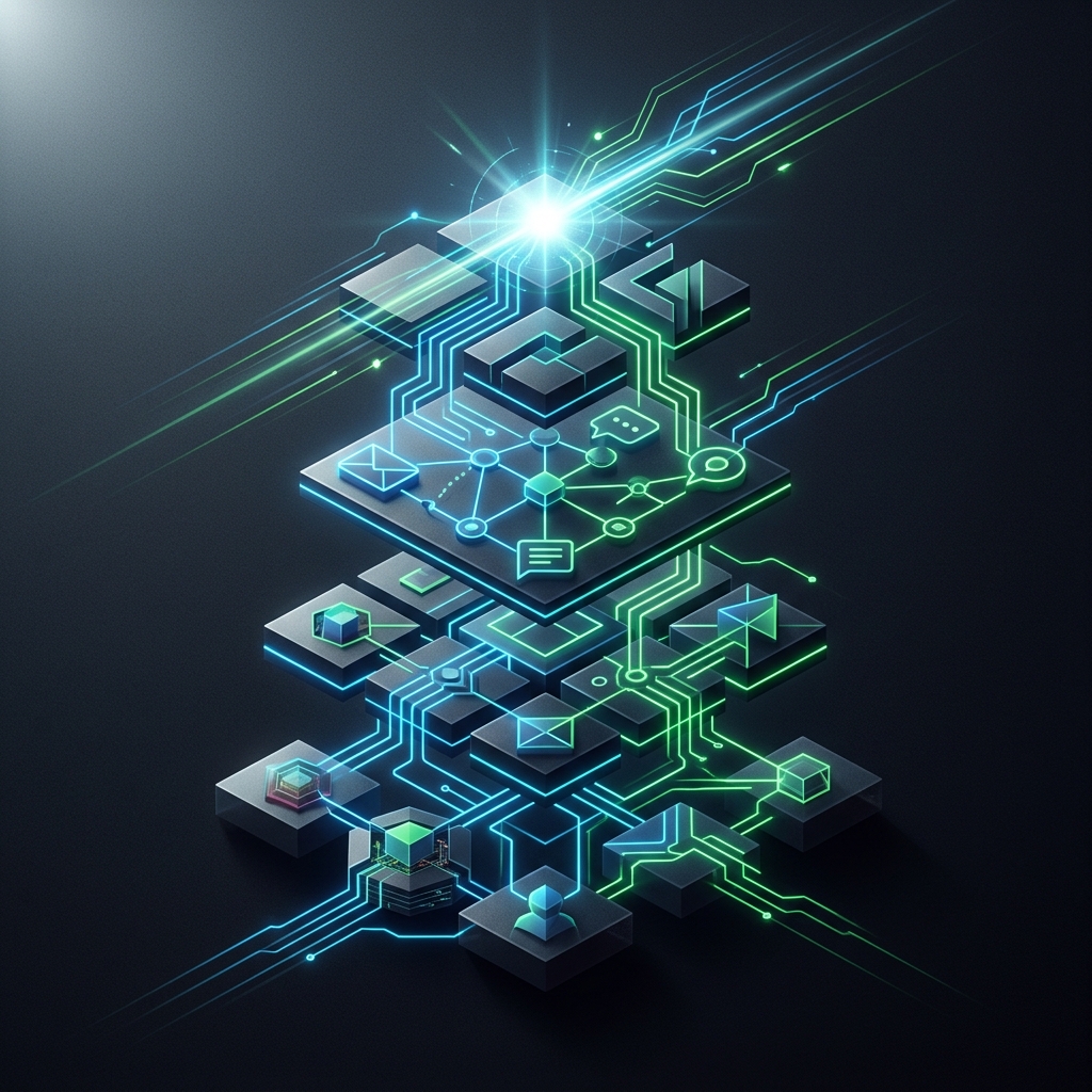 GTM strategy framework layers glowing in neon