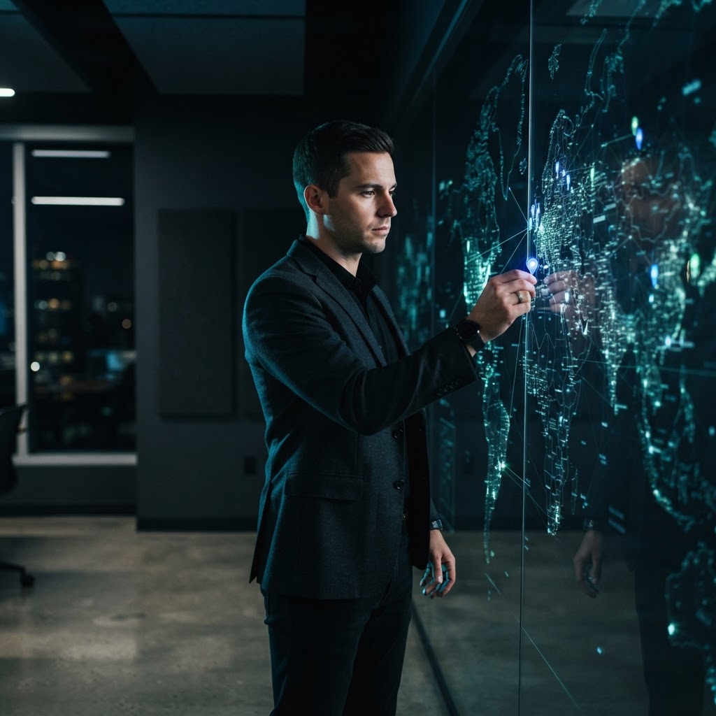 Founder mapping out an investor strategy on a glass wall