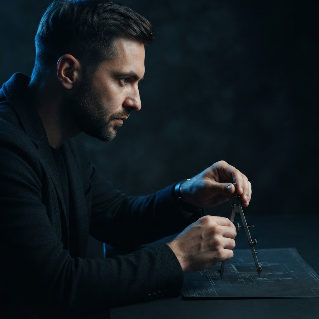 Founder preparing for a pitch with precision tools