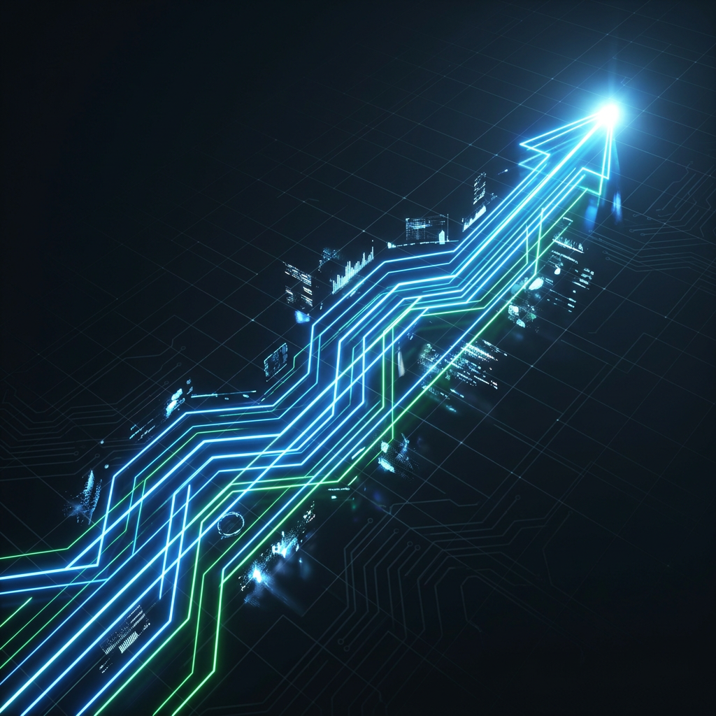 Glowing revenue growth trajectory with neon accent lines
