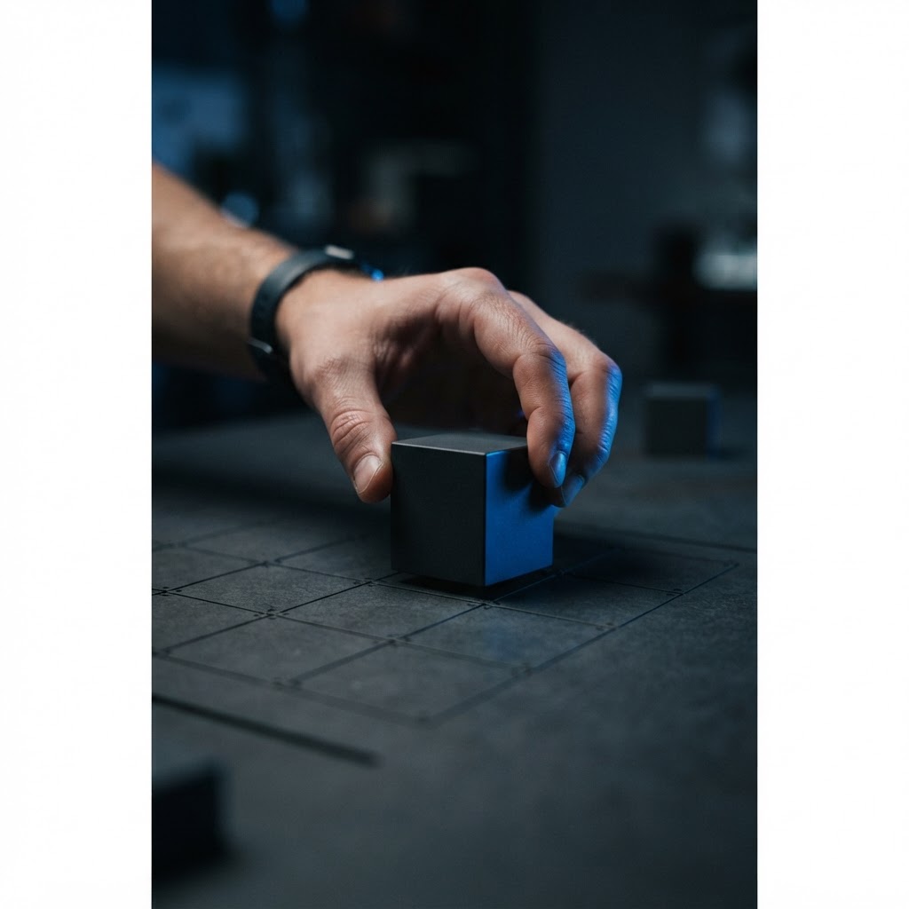 A founder placing a precision block on a grid