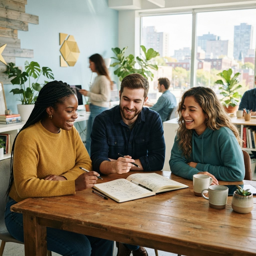 Startup team collaborating in a modern office