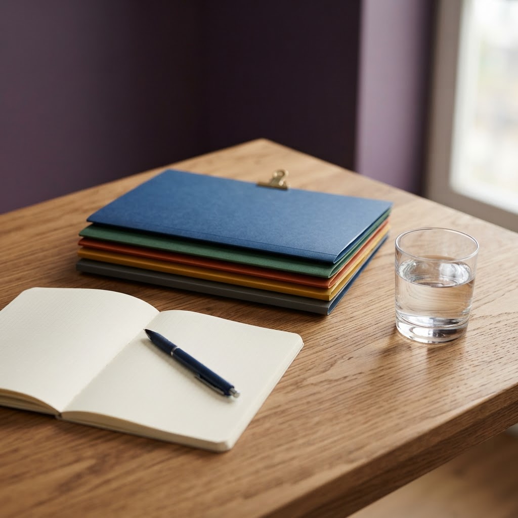 A clean and organized desk workspace with stationery