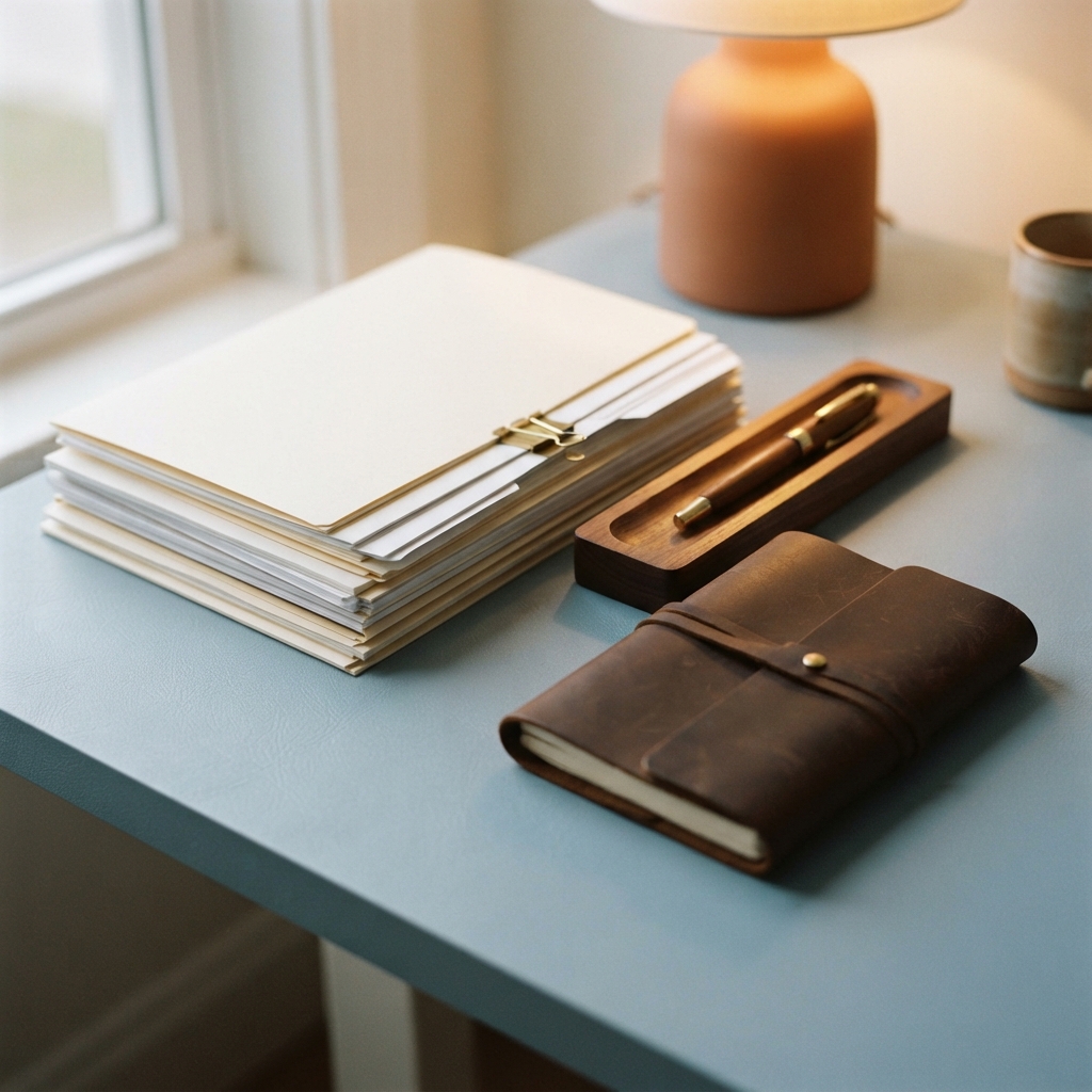 Neatly organized desk surface showing structure and clarity