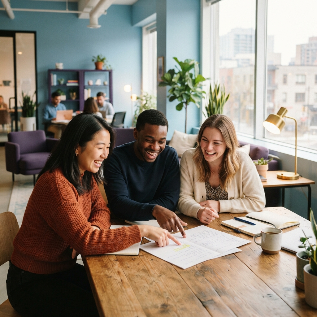 Diverse team collaborating in a bright modern office