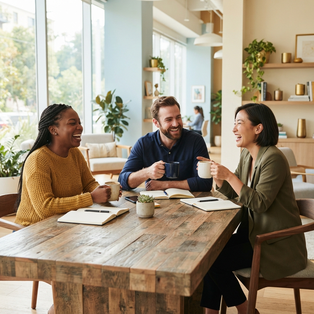 Diverse team collaborating in a modern sunlit office