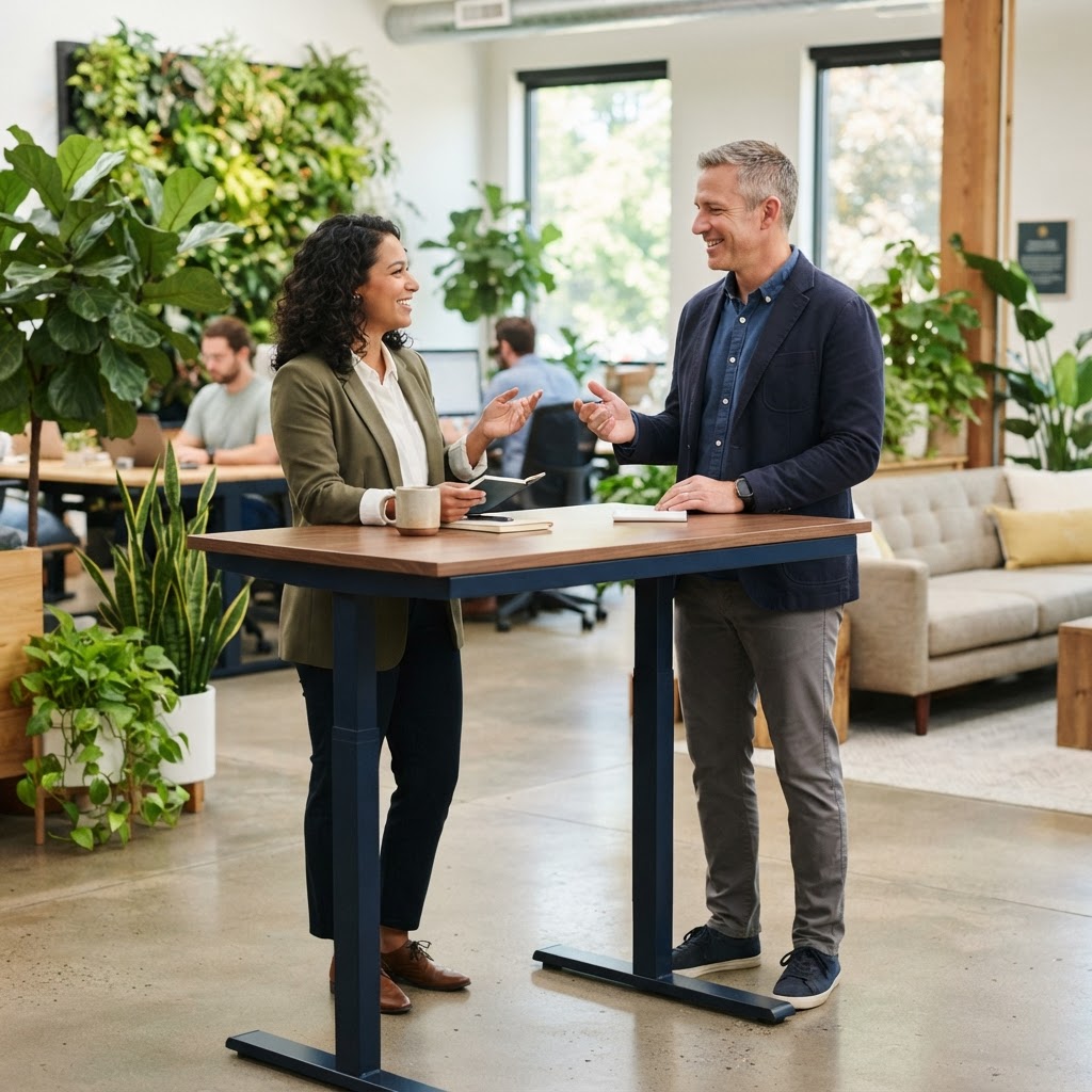 Founders talking in a bright office