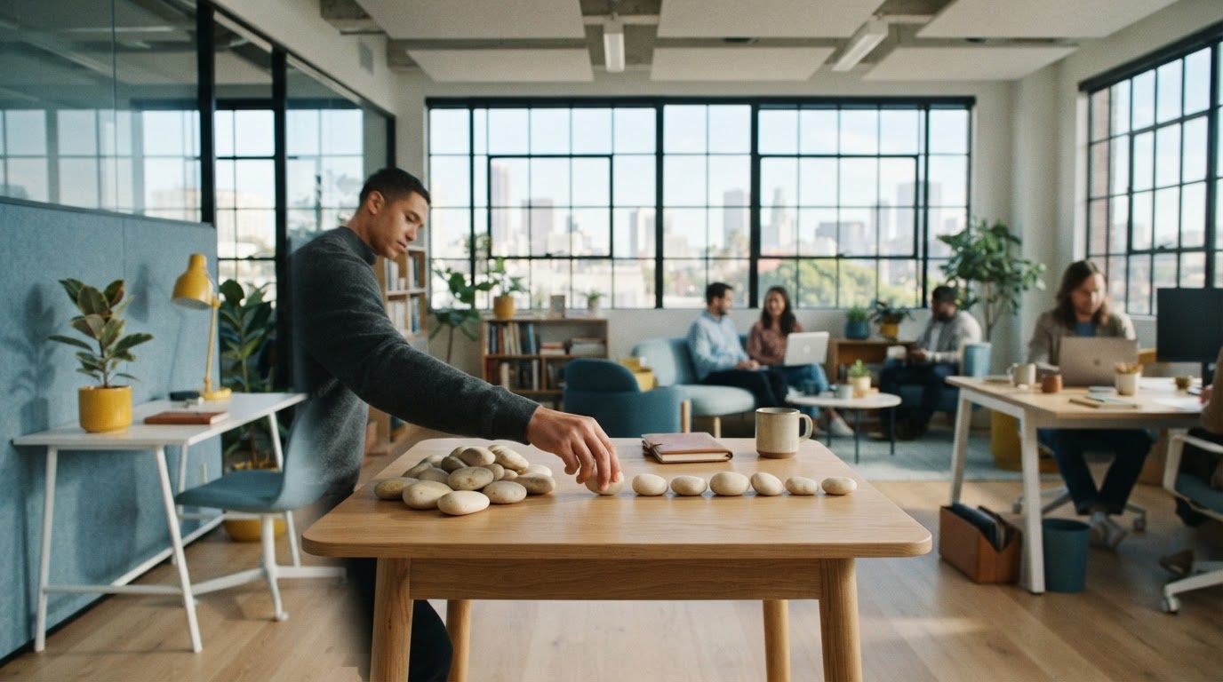 Organized row of stones on a desk representing succession clarity