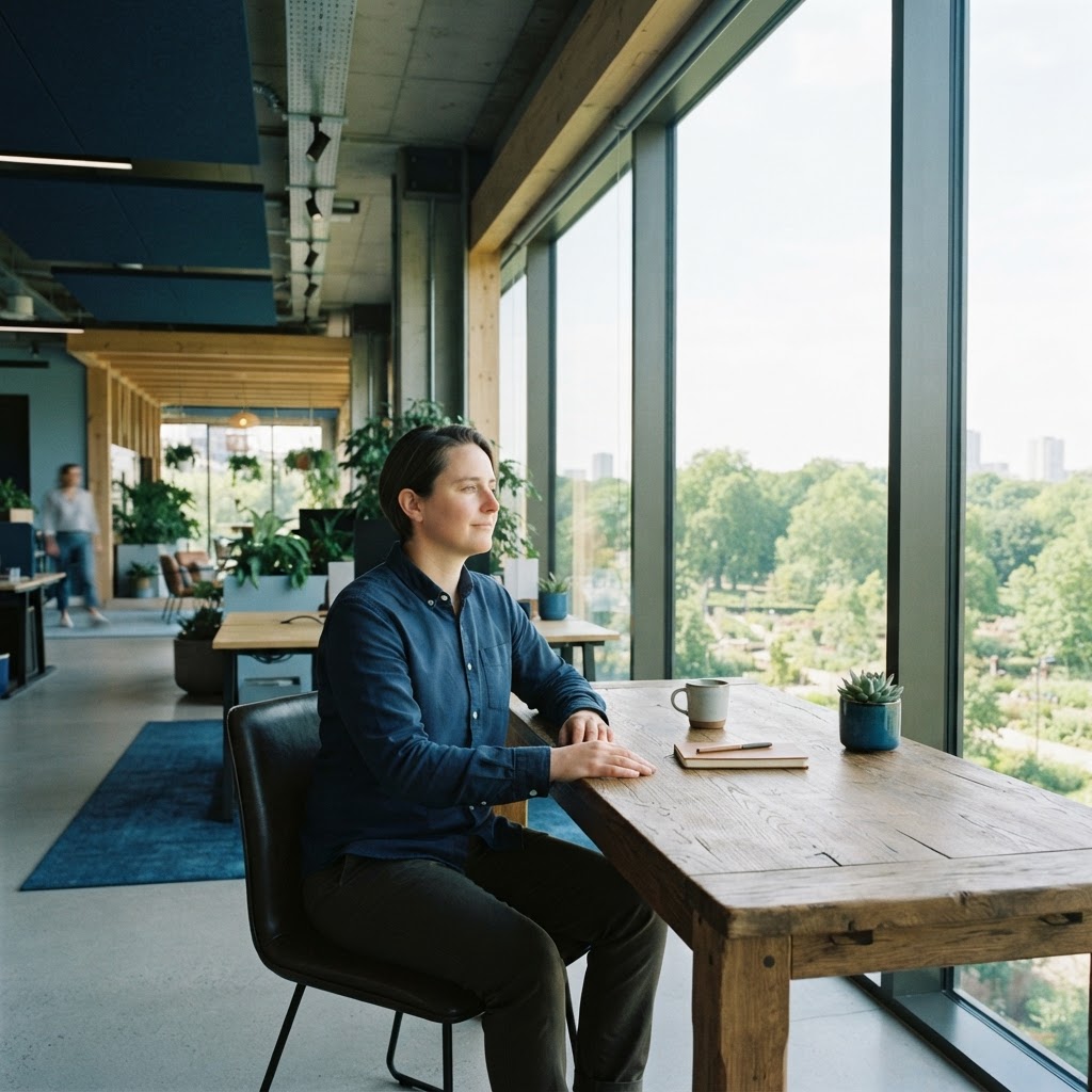 An operations lead taking a peaceful break in a modern office
