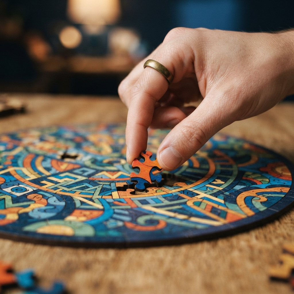 Hands fitting a final puzzle piece together