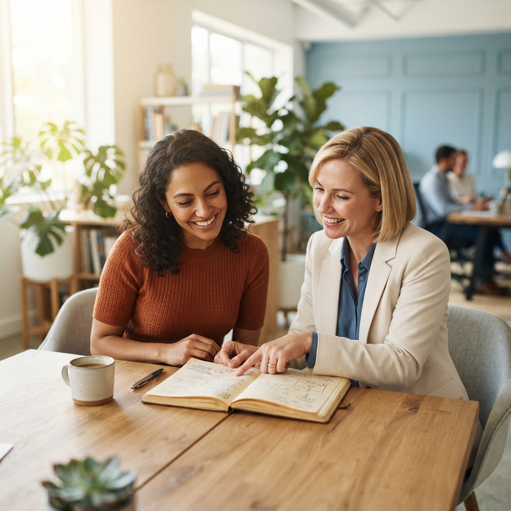 Two colleagues collaborating on payroll decisions in a bright office
