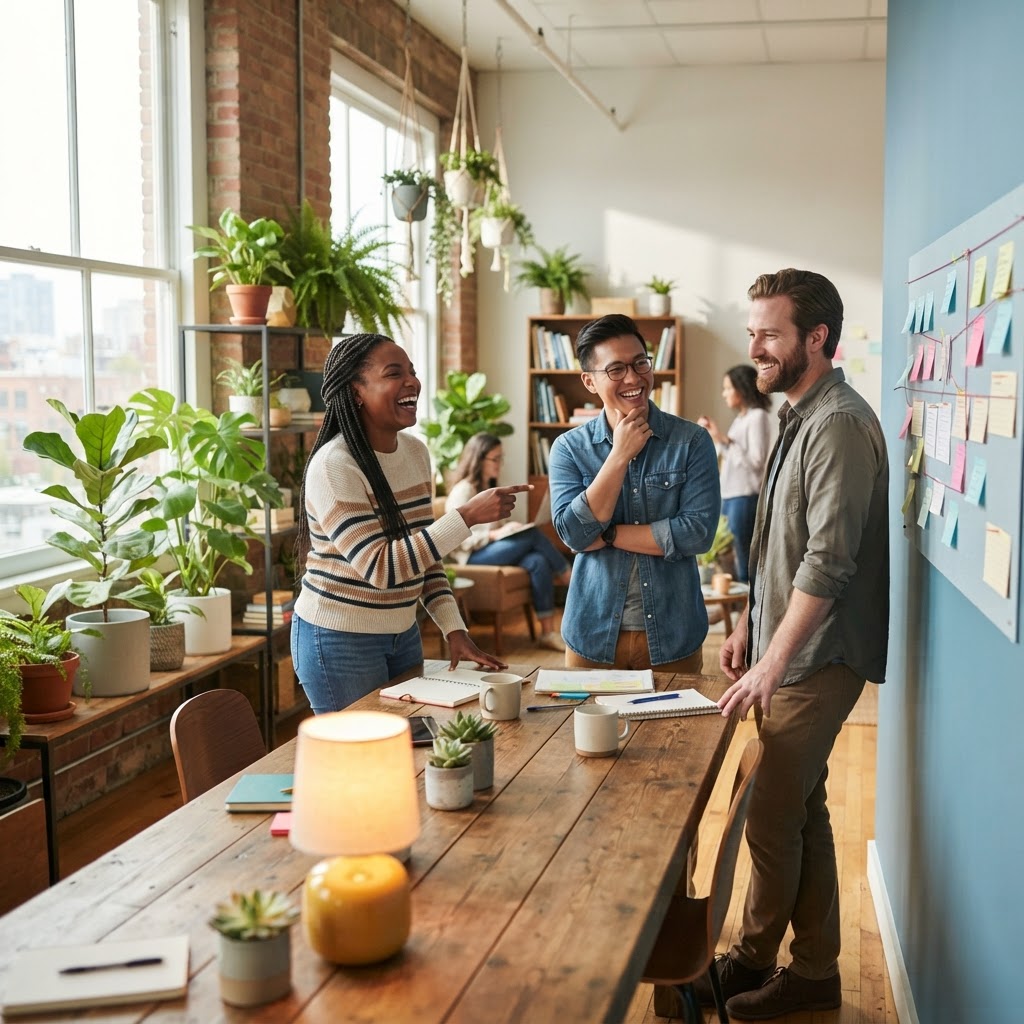 Diverse team collaborating in a bright modern office