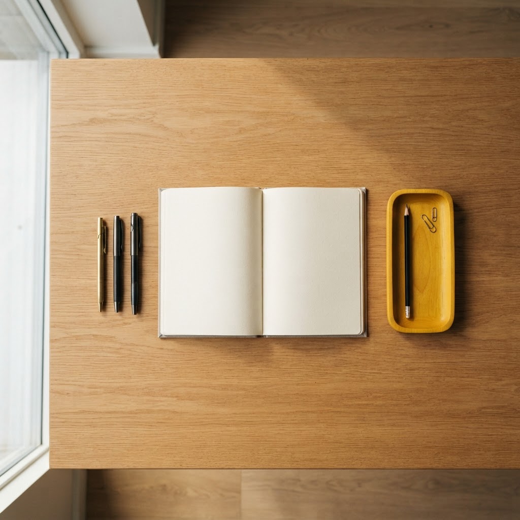 A blank notebook on a wooden desk ready for mapping HR workflows