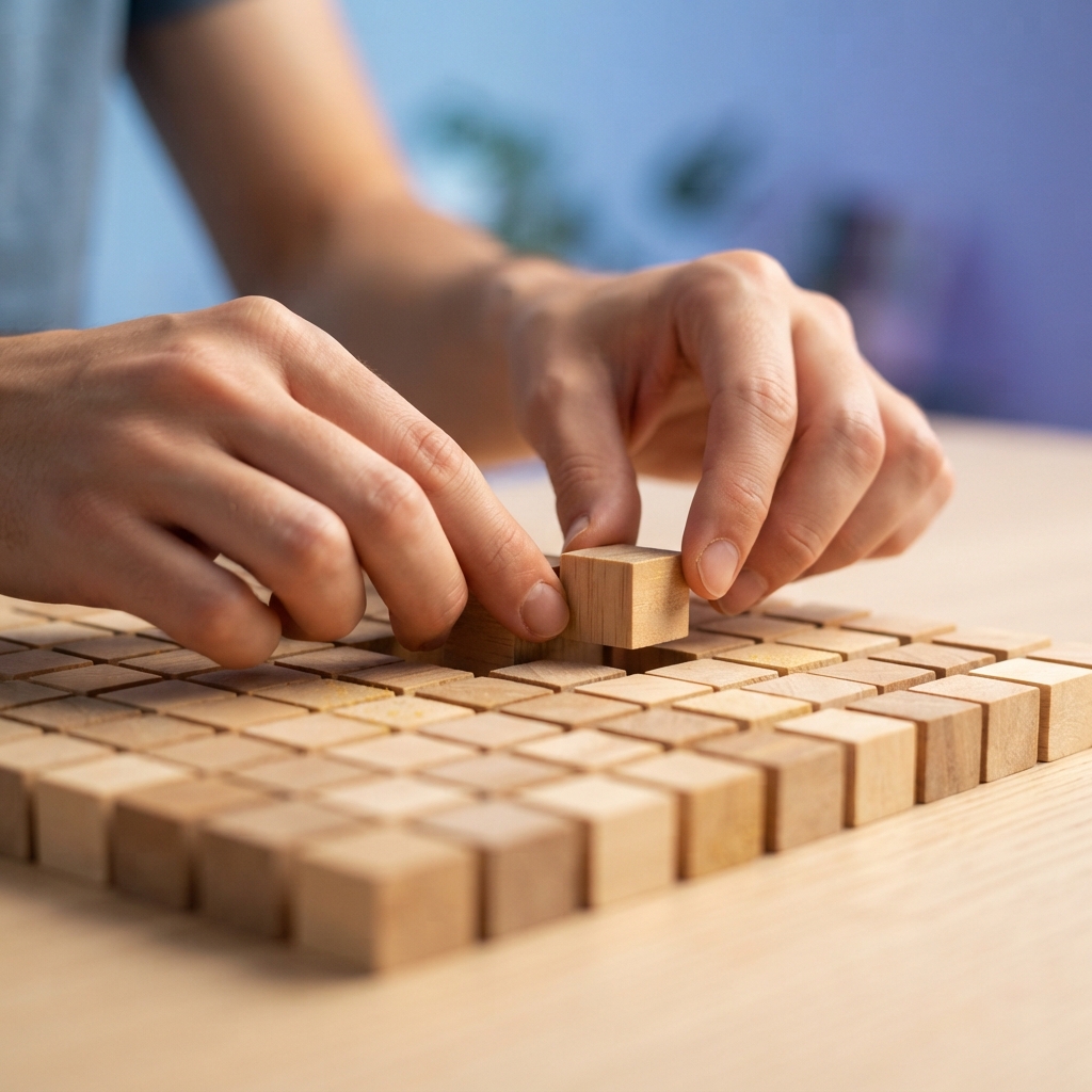 Organizing wooden blocks into a clean grid