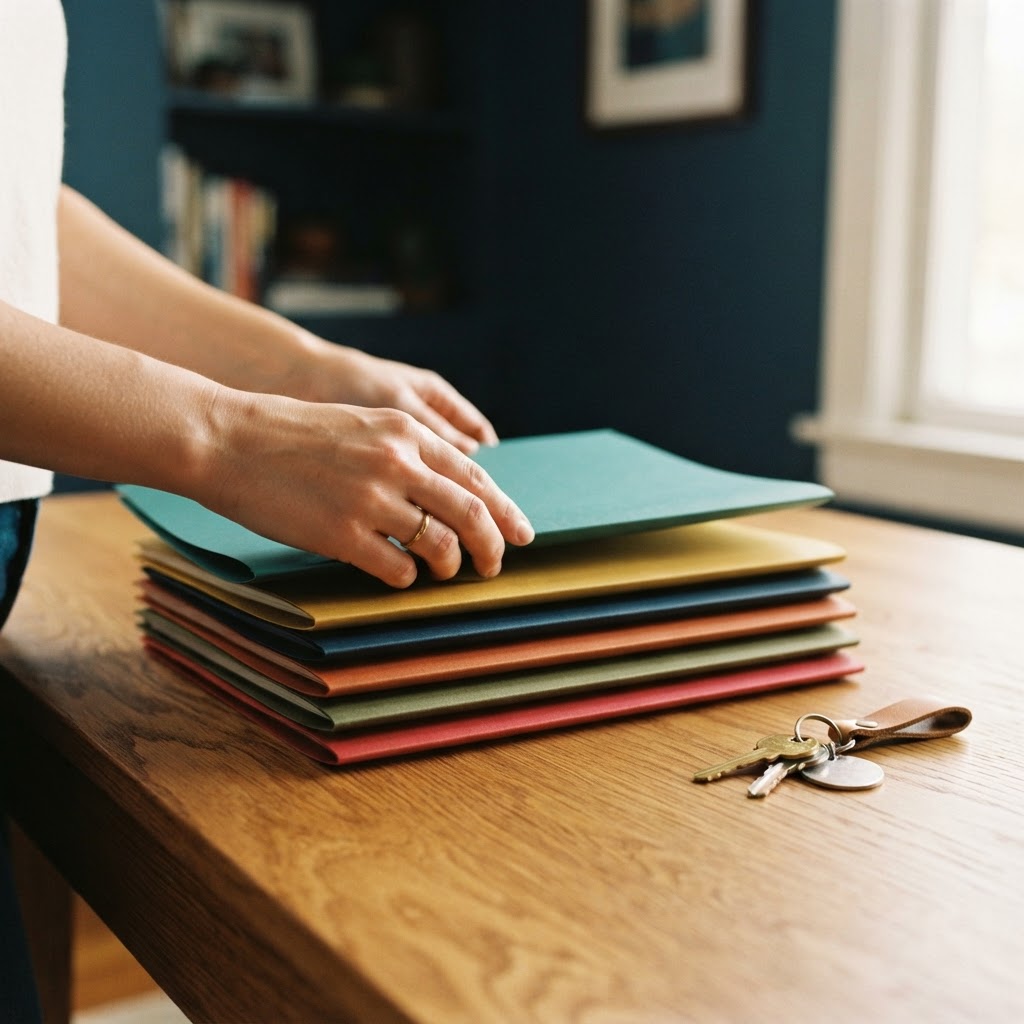 Organizing physical work items on a wooden desk