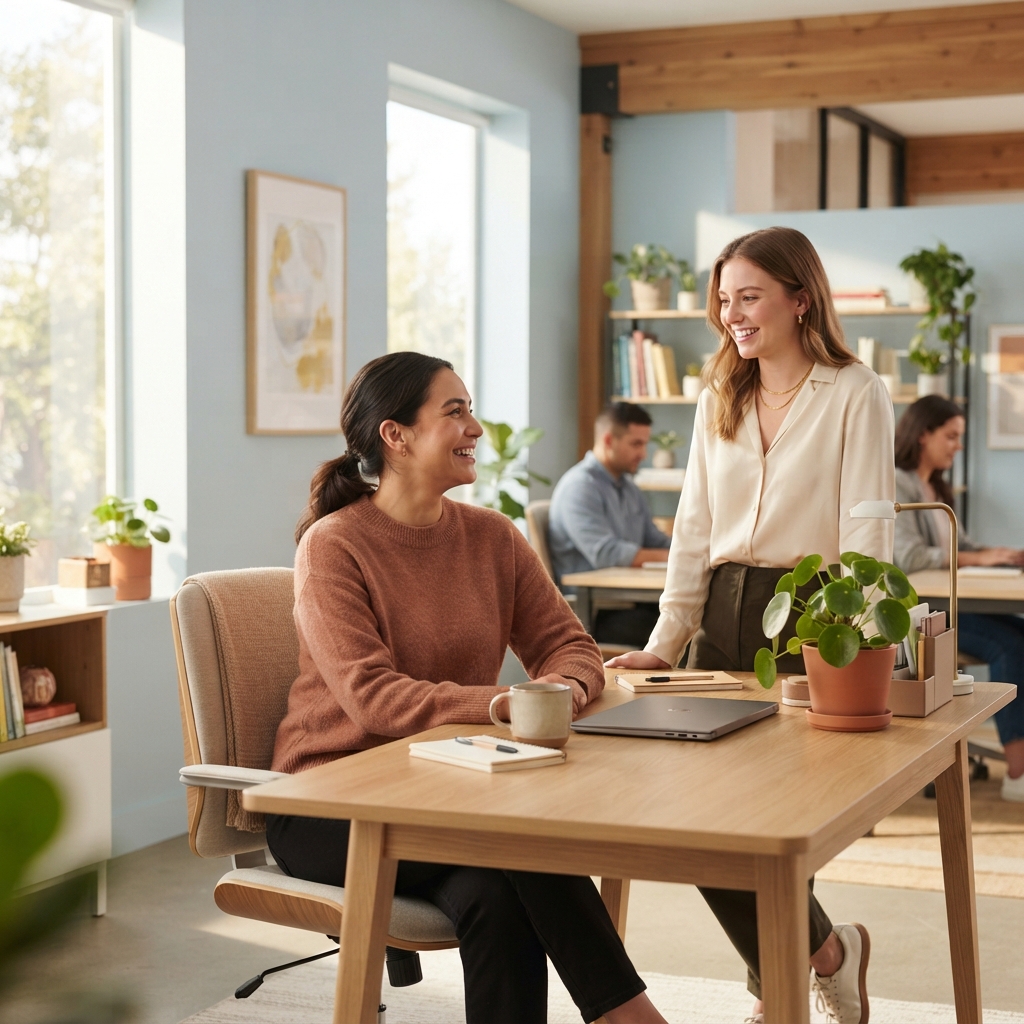 Employee working in a relaxed and bright modern office