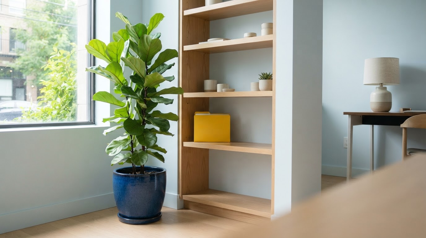 A clean office corner with a single yellow folder