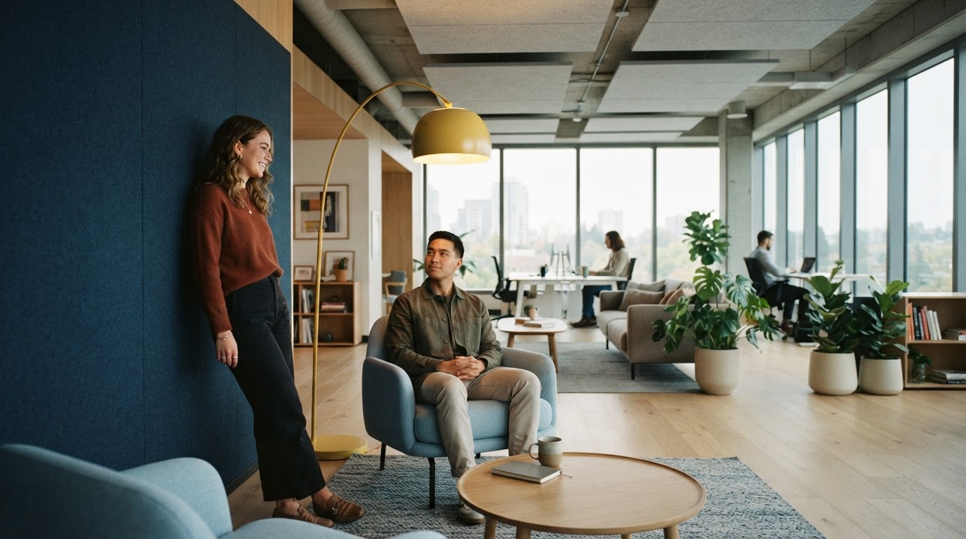 Team members relaxing in a modern office space