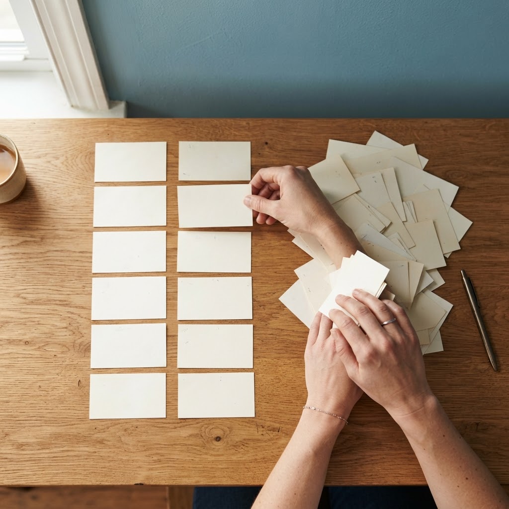 Organizing physical task notes on a clean desk