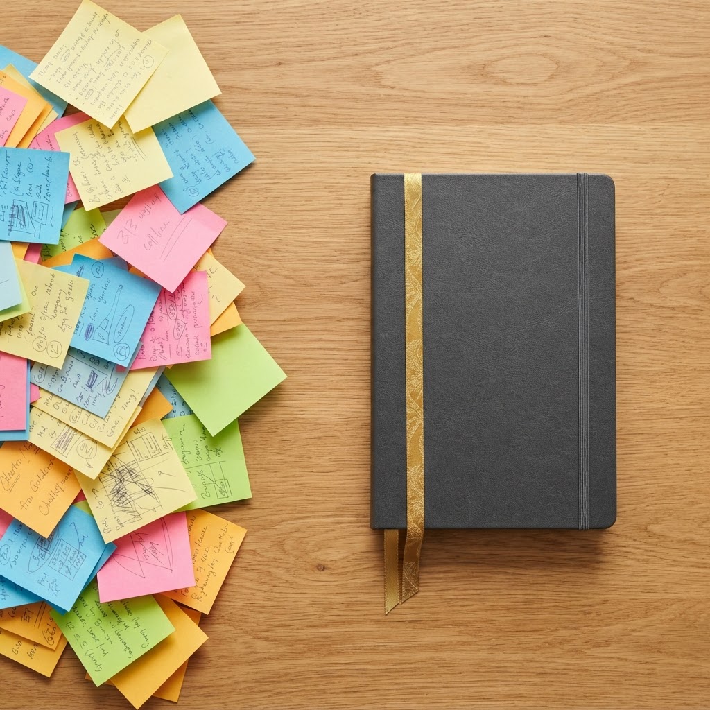 Transition from messy paper notes to an organized notebook