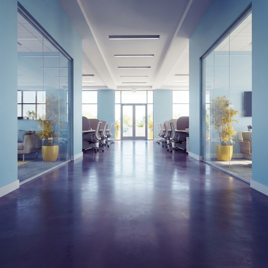 A bright clear path through a modern office