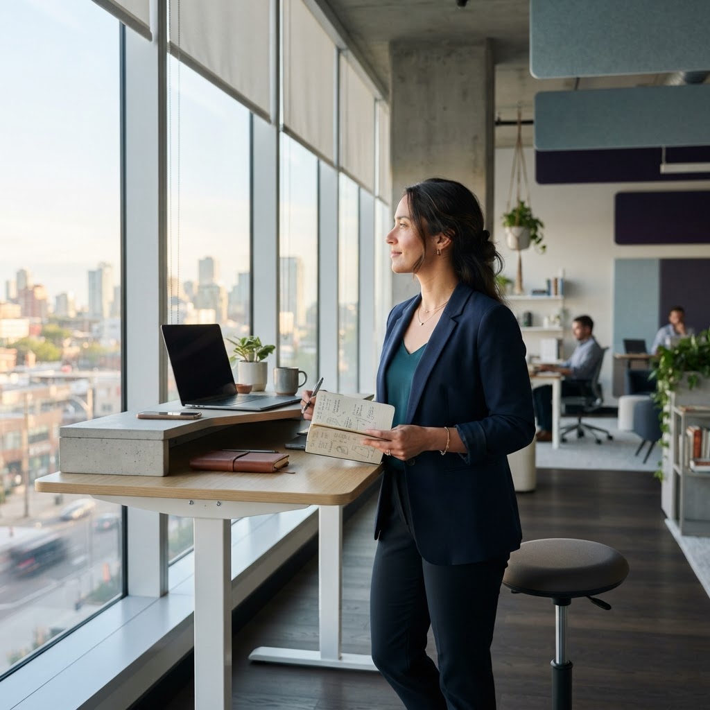 Relaxed professional working in a well organized office