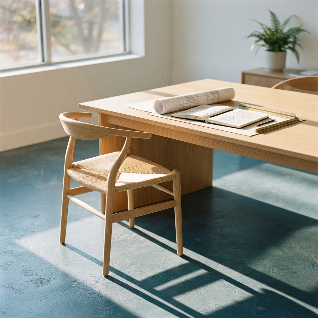 Minimalist modern meeting space with natural light