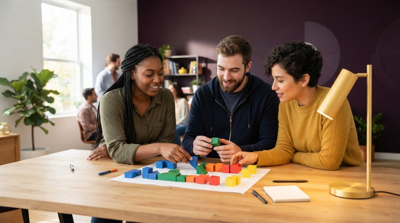 Diverse team collaborating in a modern office space