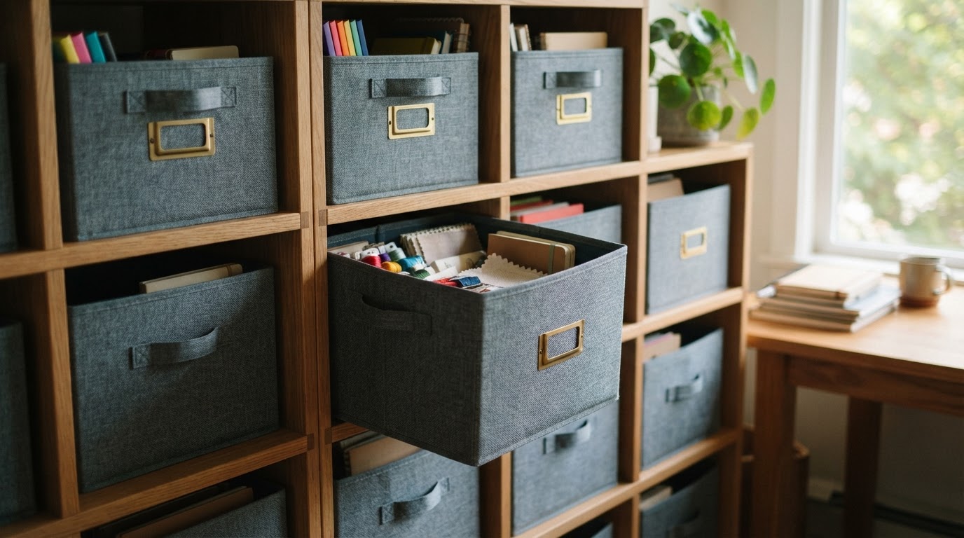 Clean organized storage units in an office space