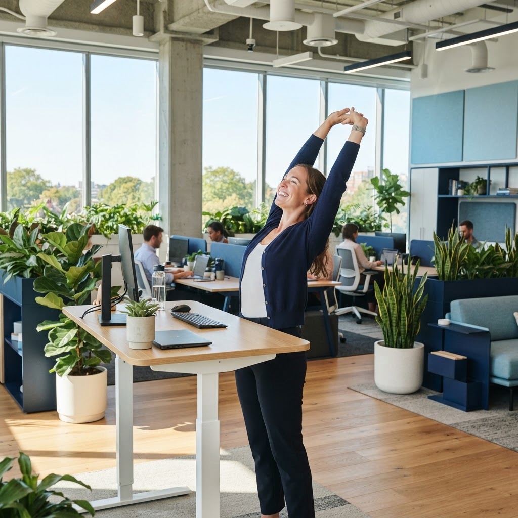 An employee feeling relaxed and at ease in a modern office