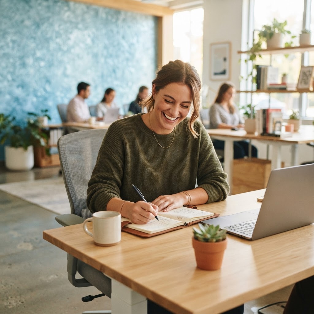 A new hire feeling confident and engaged at their desk