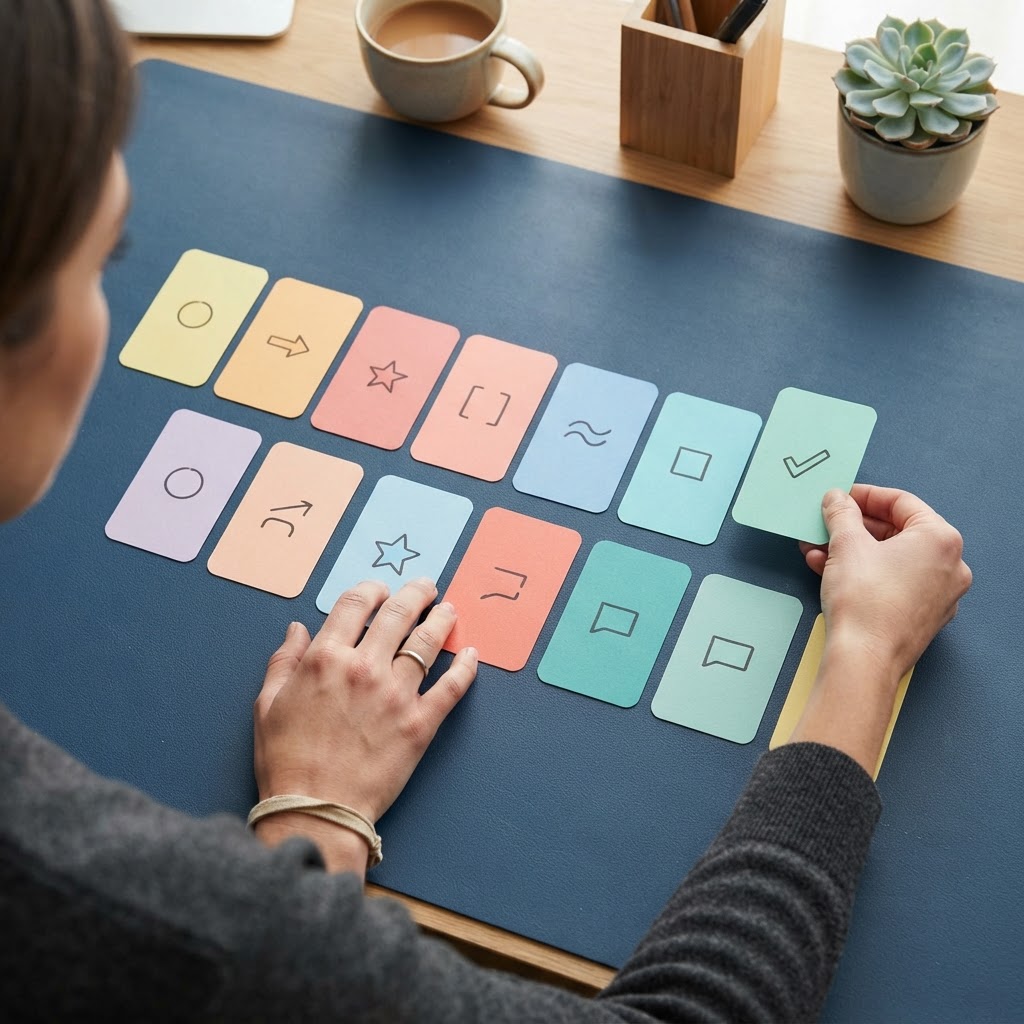 Organized task cards arranged on a clean workspace