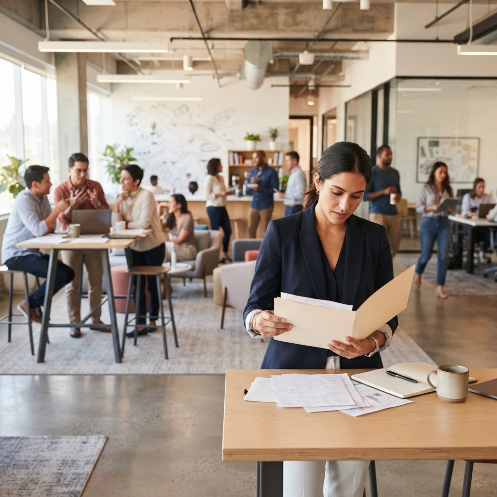 A team member working in a bright office setting