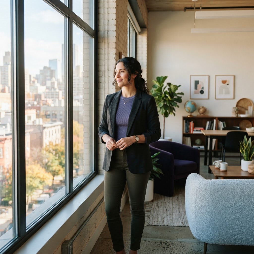 An operations leader in a bright modern workspace