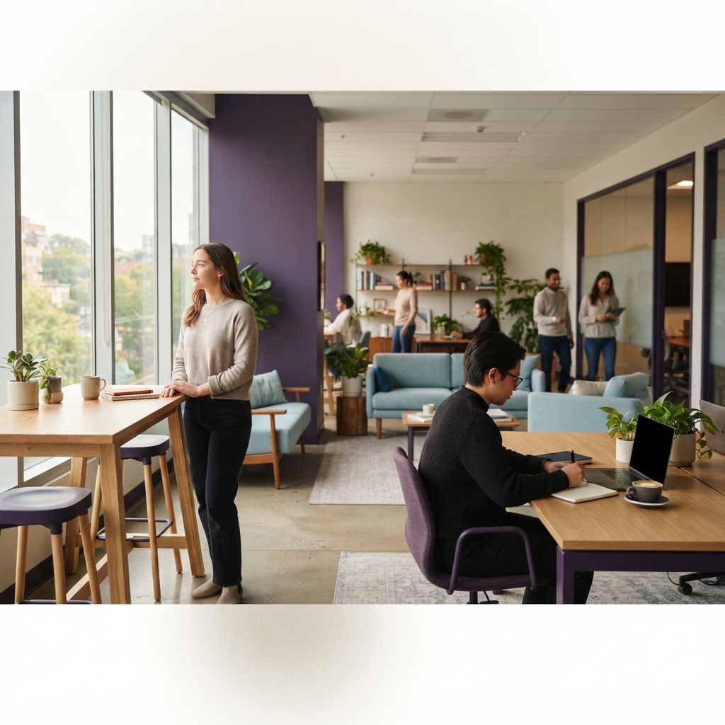 Productive team members in a modern bright workspace