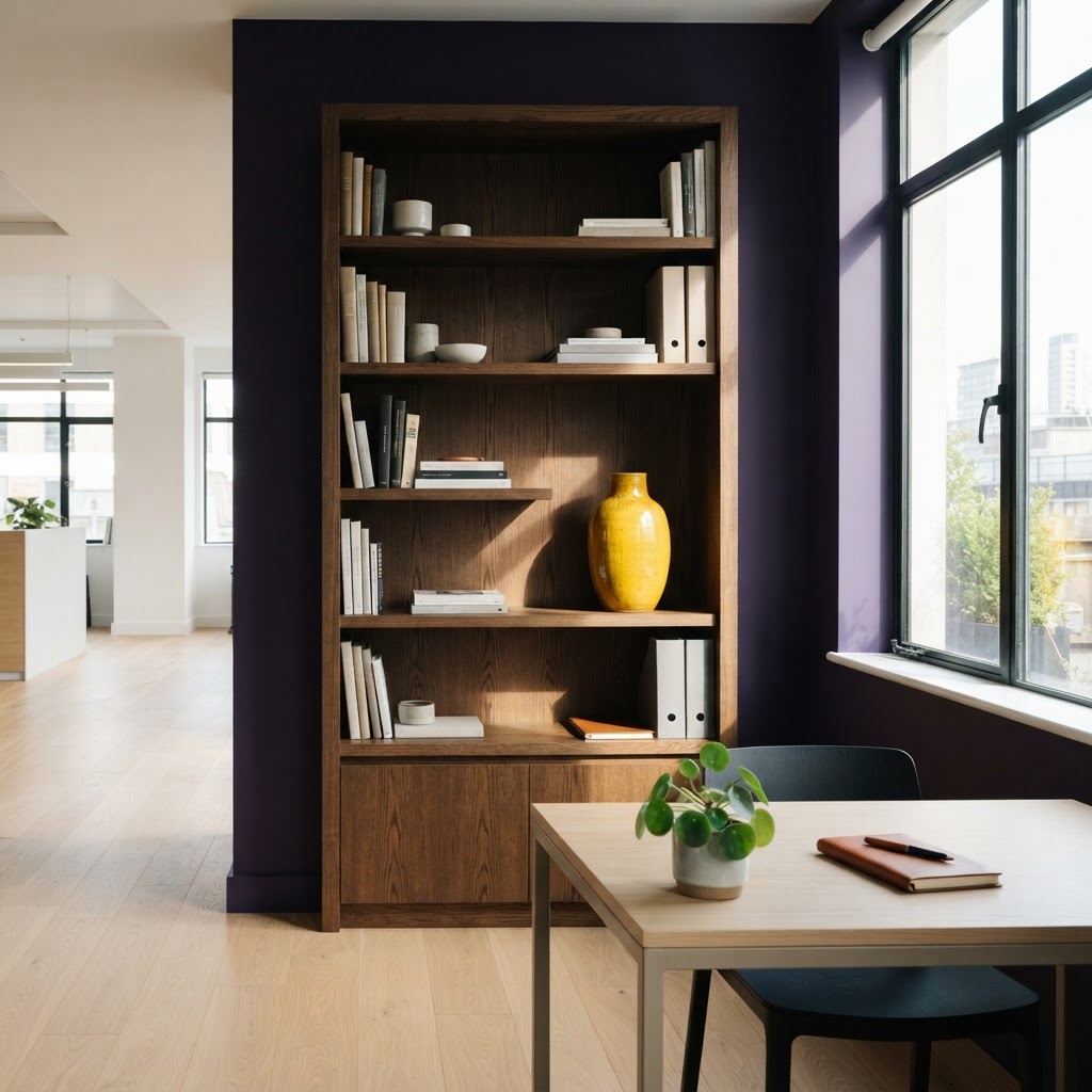 A sunlit corner of a modern, minimalist office